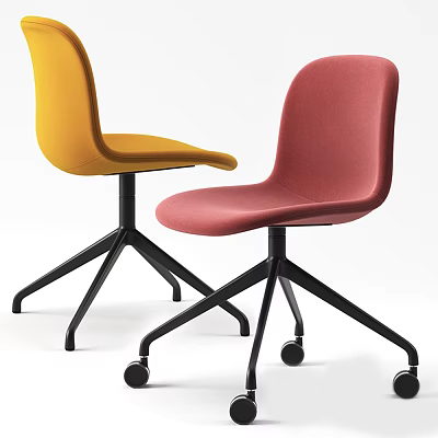Modern Office Chairs In Yellow And Red With Wheels 3d model