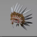 Traditional Native American Feather Headdress Featuring White Plumes Brown Trim And Red Patterns