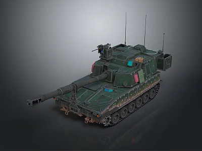 Military Tracked Armored Vehicle with Main Cannon Camouflage and Communication Antennas 3d model
