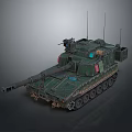 Military Tracked Armored Vehicle with Main Cannon Camouflage and Communication Antennas