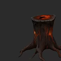 Wooden Stone Stump With Glowing Red Interior And Intricate Roots Design