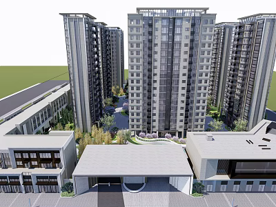 Modern Residential Complex With High Rise Buildings Low Rise Structures And Greenery 3d model