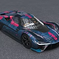 Sleek Blue And Pink Race Car With Modern Aerodynamic Design And Sharp Front Fascia