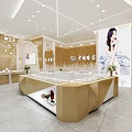 Luxury Jewelry Store Interior With Display Counters Lighting And Female Model 3d model
