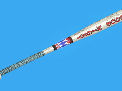 Metal Baseball Bat With BoomHz Logo Red Blue Stripes And Gray Grip On Blue Background 3d model