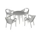 Modern Round Dining Table Set With Four Wicker Chairs And Cushioned Seats 3d model