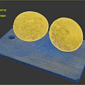 Two fresh yellow melons placed on a natural wooden cutting board