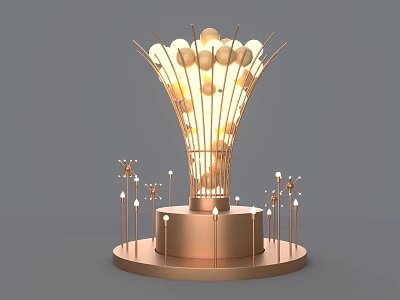 Golden Vase Shaped Decorative Lamp With Round Base And Small Light Poles 3d model