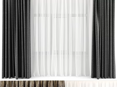 Black And White Double Layer Curtains For Home Window Interior Design 3d model