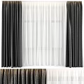 Black And White Double Layer Curtains For Home Window Interior Design 3d model