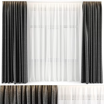 Black And White Double Layer Curtains For Home Window Interior Design 3d model