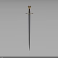 Medieval Decorative Sword With Golden Hilt And Long Slender Blade