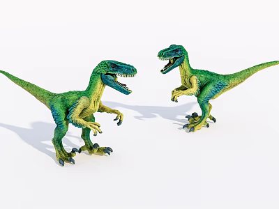 Two Green Dinosaur Reptile Models In Standing Pose With Open Mouths And Lifelike Details 3d model