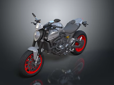 Stylish Silver Motorcycle With Red Wheels Black Seat And Sporty Design 3d model