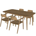 Wooden Dining Table Set With Four Chairs And Minimalist Rectangular Design 3d model