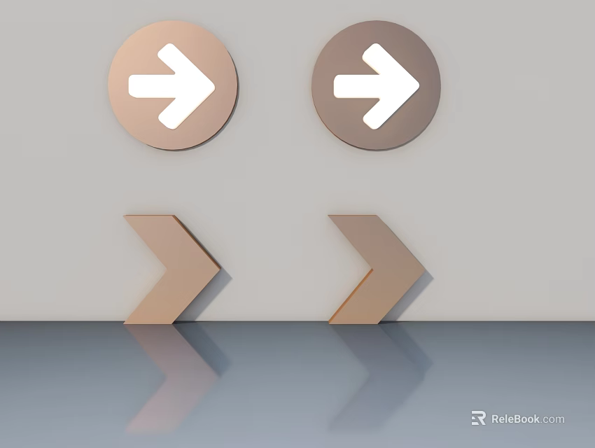 Brass And Dark Brown Swing Door With Right Direction Arrows And Reflection Design 3d model 