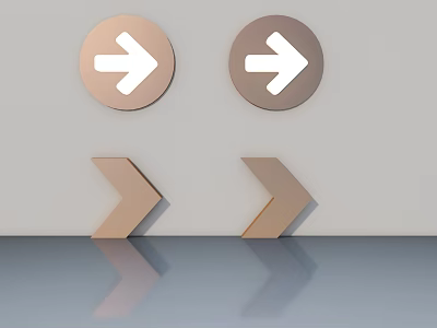 Brass And Dark Brown Swing Door With Right Direction Arrows And Reflection Design 3d model