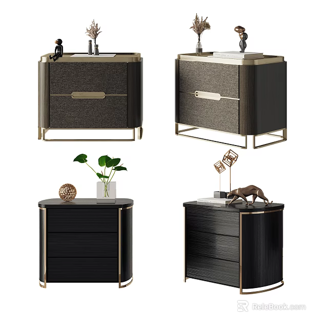 Modern Bedside Table Design With Metal Frame Drawer And Decorative Elements 3d model 