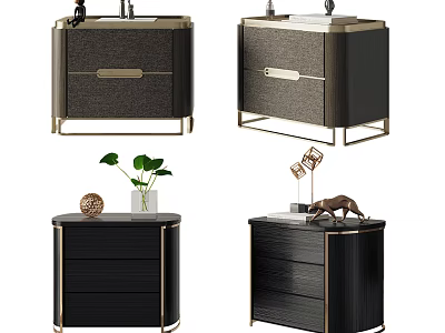 Modern Bedside Table Design With Metal Frame Drawer And Decorative Elements 3d model