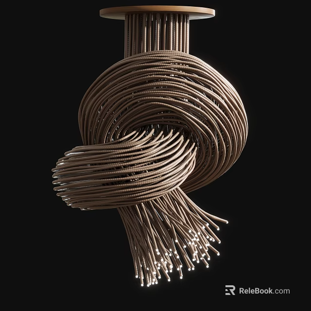 Unique Twisted Rope Chandelier With Modern Knot Design And Warm Brown Color 3d model 