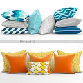 Decorative Pillows Set with Blue Gray White Orange Yellow Wave Stripe Geometric Scallop Patterns