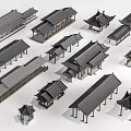 Traditional Chinese Roofed Corridors with Multiple Classical Designs and Wooden Structures 3d model