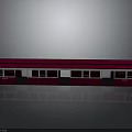 Red Train Car Model with Multiple Windows and Doors on Gray Background with Reflection