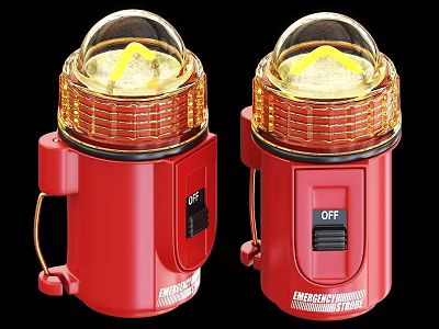 Two Red Emergency Warning Lights With Transparent Top And Yellow Light 3d model