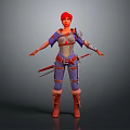 Game Movie Warrior Character Red Hair Purple Blue Outfit Silver Armor Dual Swords Brown Boots