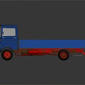 Blue Mercedes Flatbed Truck 3D Model With Red Wheels On Reflective Surface 3d model