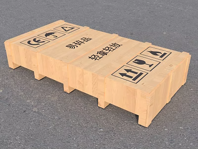 Industrial Equipment Wooden Crate Packaging With Fragile Handling Symbols And CE Certification 3d model