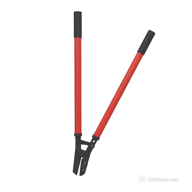 Red And Black Long Handle Manual Pruning Tool With Metal Joint 3d model 