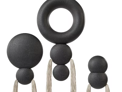 Modern Black Round Wall Decor With Stacked Spheres And Hanging Tassels Design 3d model