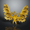 Golden Three Headed Dragon Statue With Detailed Wings And Mythical Design