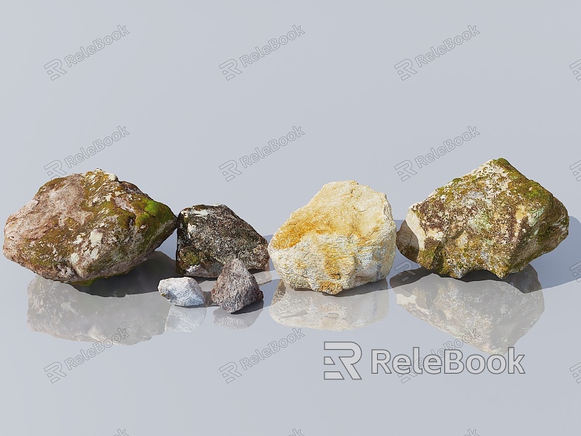 Stone Granite Stone Ground Stone Ground Moss Stone Forest Ground Primeval Forest Pavement Stone Pile Sand Pebbles Special Shapes model