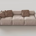 Light Beige Three Seater Sofa with Dark Brown Cushions and Modern Design 3d model