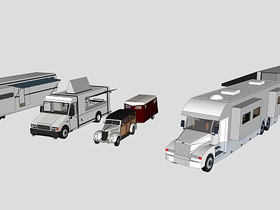 Collection of Different Vehicles Including RV Food Truck and Vintage Car 3d model
