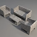 Modern Sofa and Coffee Table Set with Two Armchairs in Woven Pattern Design 3d model
