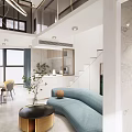 Modern Apartment Open Kitchen Interior Design With Island Counter And Appliances