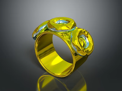 Shiny Golden Metallic Ring With Glossy Loop Designs And Reflective Surface 3d model