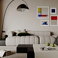 Modern Living Room Interior With White Sofa Green Cushions And Framed Artworks