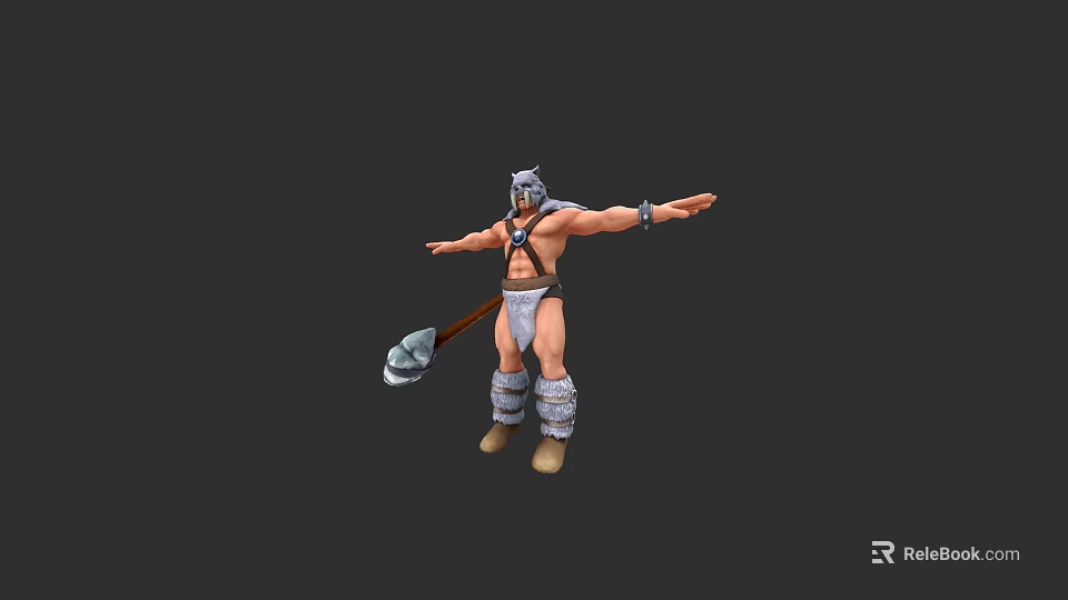 Hammer Weapon Held By Muscular Warrior In Battle Armor Standing Pose 3d model 