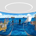 Offshore Oil Platform Control Room With Two Operators And Drilling Equipment