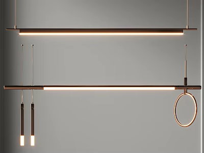 Elegant Modern Pendant Light With Long Strip Design Metal Frame And Ring Decoration 3d model