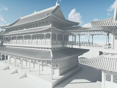 Ancient Chinese Architecture With Classic Eaves Intricate Brackets Wooden Structure And Tile Roof 3d model