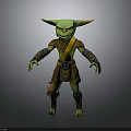 3D Fantasy Creature Character With Green Skin Pointed Ears Brown Outfit Arm And Leg Wraps