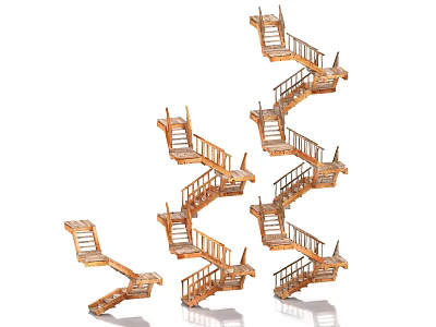 Creative Wooden Stairs with Multiple Intertwined Design and Modern Artistic Structure 3d model