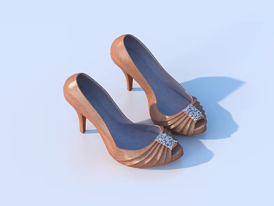 Elegant Copper High Heels With Stiletto Heels And Rhinestone Toe Decorations 3d model