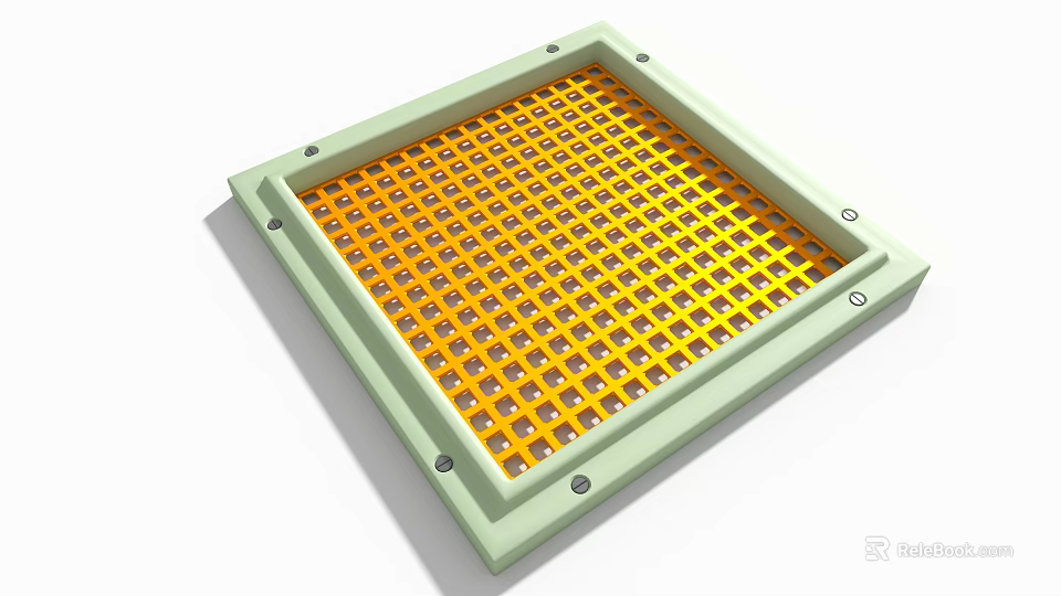 Industrial Equipment Square Frame With Yellow Grid Structure And Screwed Fastening 3d model 