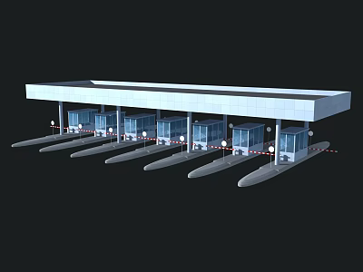 Modern Toll Booth Infrastructure With Canopy Roof And Multiple Lanes Setup 3d model
